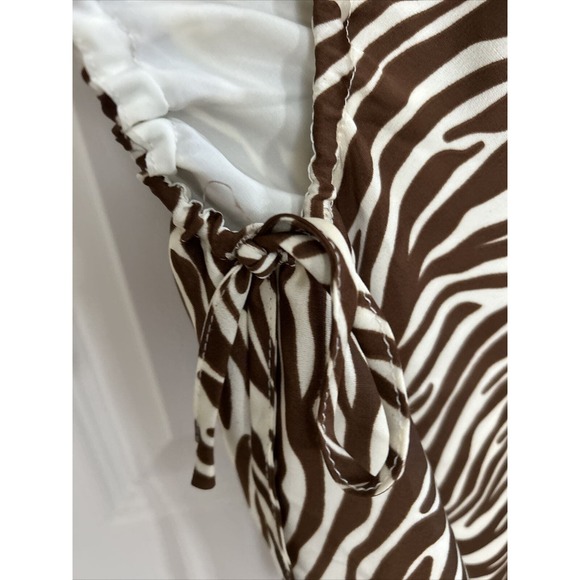 ACOA Zebra brown beige Satin Rouched Slip Dress Size Medium open at side lined - Picture 8 of 12